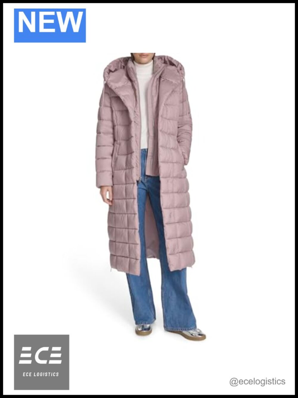 Channel Quilted Long Puffer Inner Bib Attached Hood Side Vent Coat